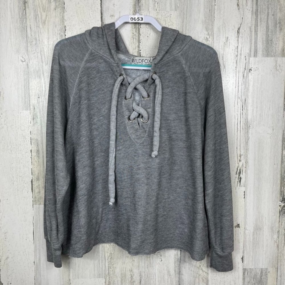 Wildfox Hutton hoodie sweatshirt lace up gray small boxy slouchy comfy grunge